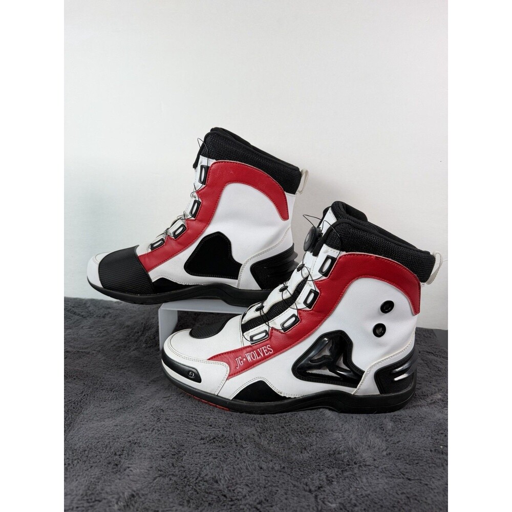 JG-WOLVES Motorcycle Boots Men’s EU 45 US 11-11.5 Red White Black Riding